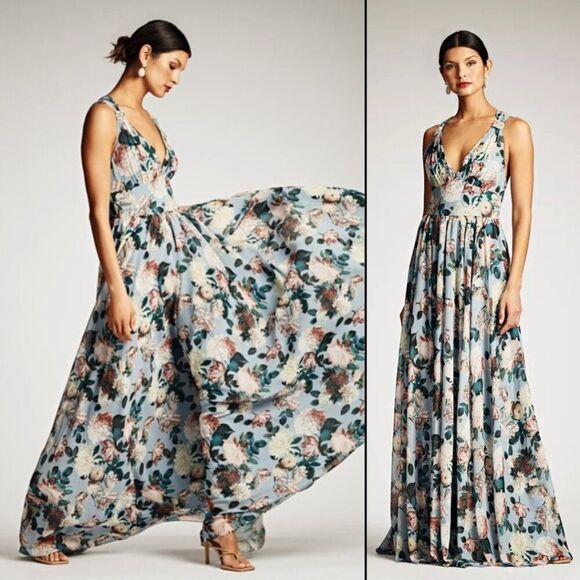 Sachin + Babi Dresses & Skirts - $850 Sachin + Babi Size 14 Kenzia Blue Pink White Floral Chiffon Gown Maxi Dress